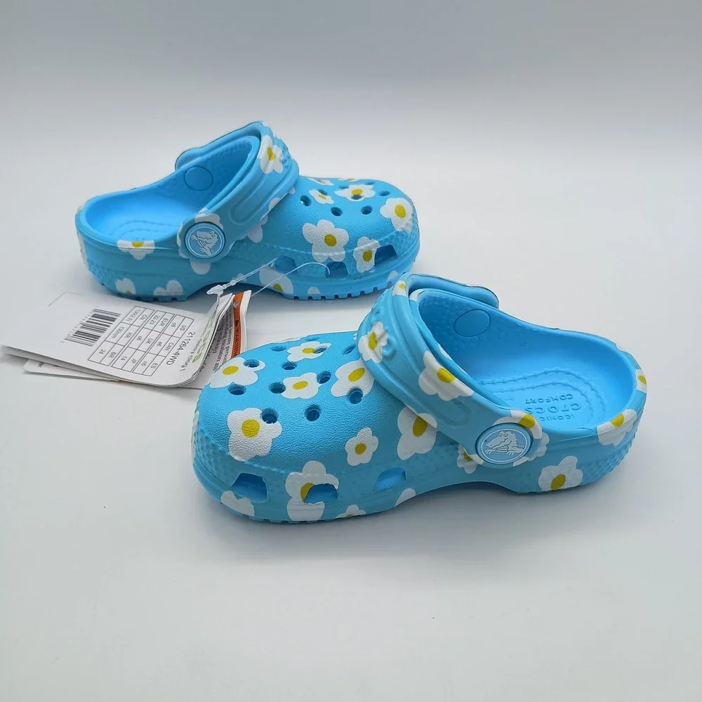 Crocs Classic Daisy Clog T Tinted Glass Blue Floral Toddler Size C6 211264-4WD